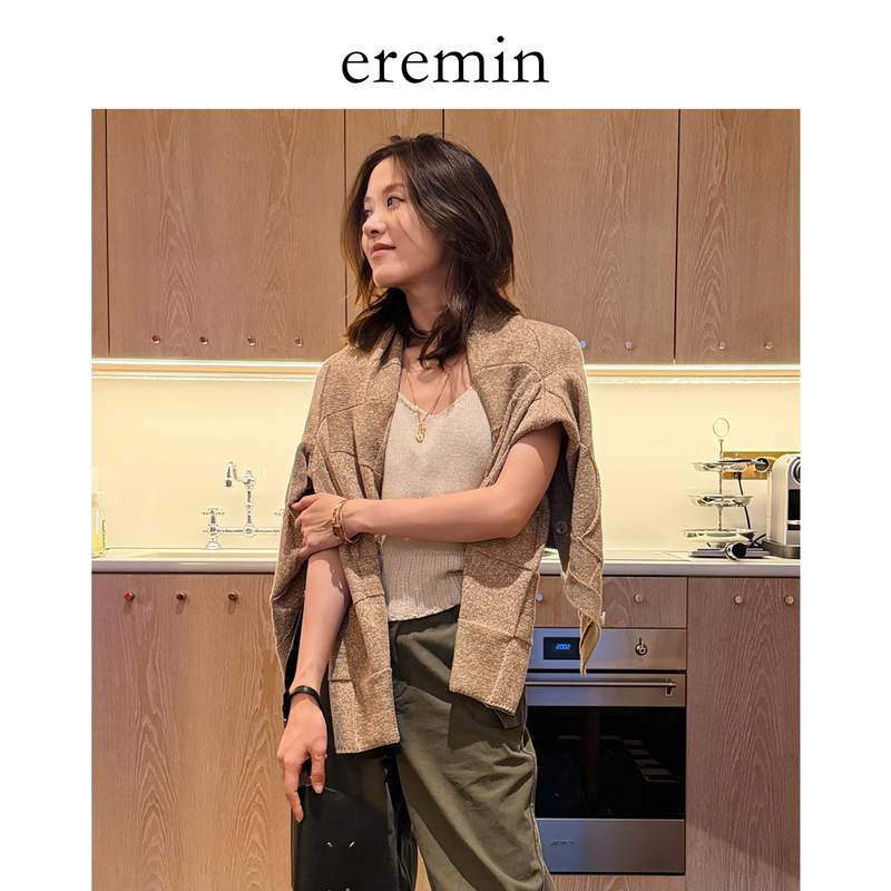 Eremin Lin Moqing/Ear of Wheat Sweater/26 Autumn New V-Neck Floral Loose Versatile Textured Knit Cardigan