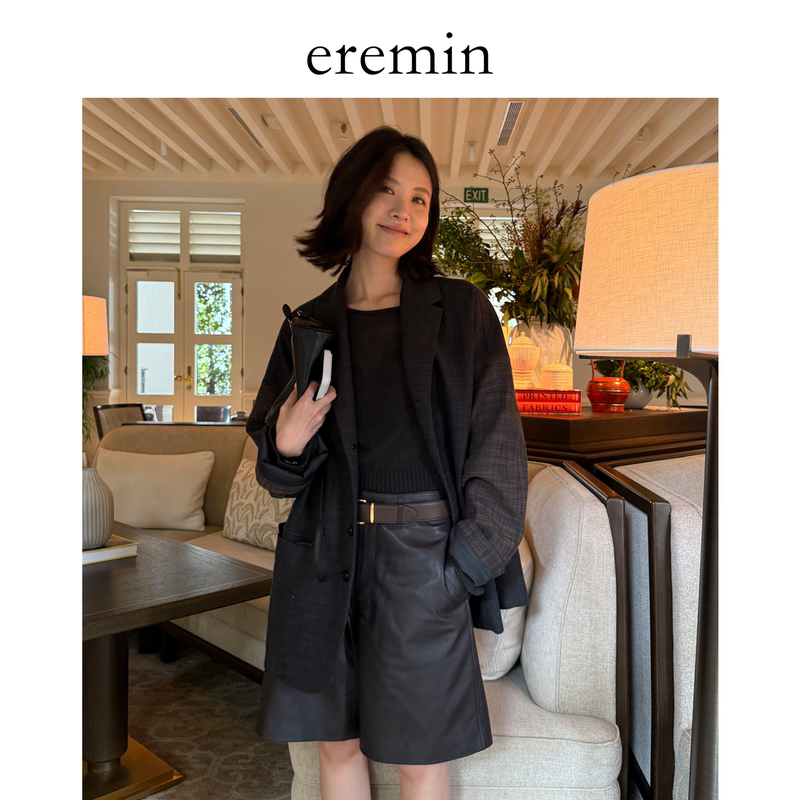 Eremin Lin Moqing/Spliced Suit/26 Autumn New Product Sheep Wool+Cotton Niche Texture Casual Lapel Jacket