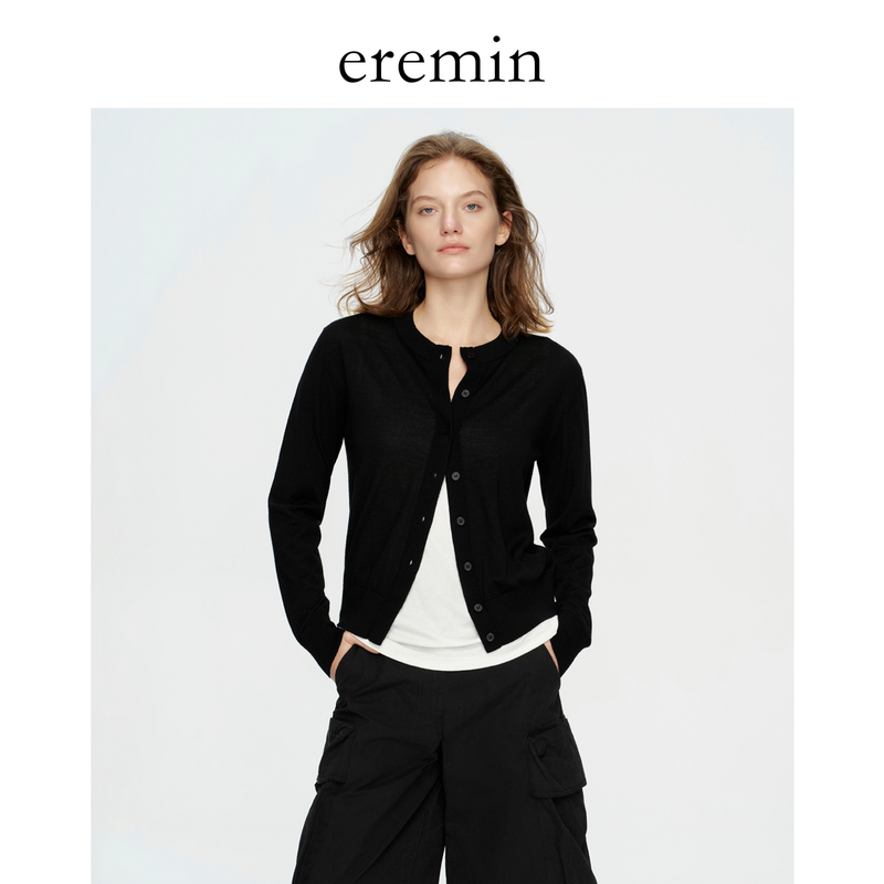 Eremin Lin Moqing/Yangzi Yarn Cardigan/Wool Regular Shoulder Solid Color Versatile Round Neck Long Sleeve Knit Eremin Lin Moqing/Yangzi Yarn Cardigan/Wool Regular Shoulder Solid Color Versatile Round Neck Long Sleeve Knit
