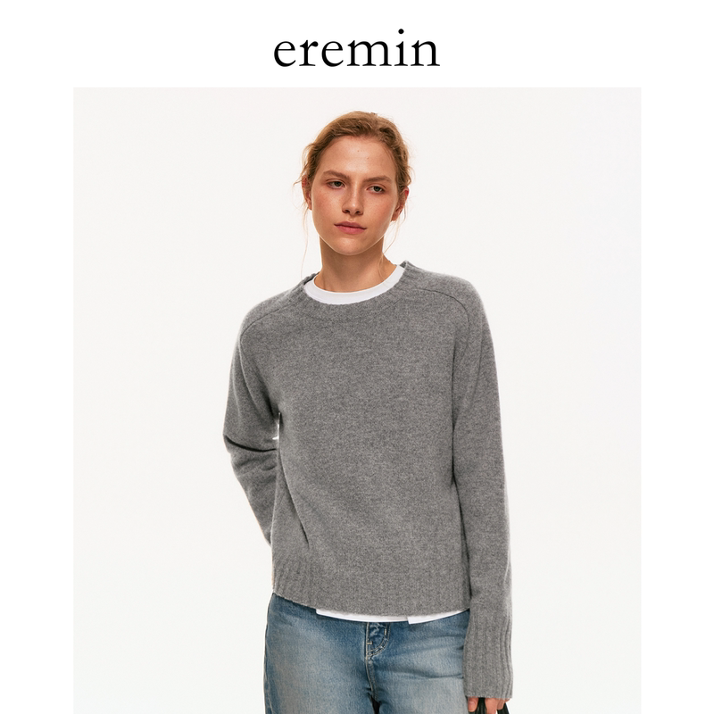 Eremin Lin Moqing/Classic Gray Sweater/26 Autumn New All-Wool Essential Versatile High-End Gray Pullover Knitwear