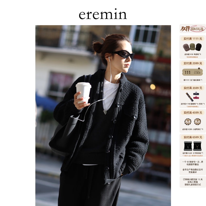 Eremin Lin Moqing/Heavyweight Sweater/26 Winter New Product Sheep Wool High Weight Thick Knit Sweater Coat