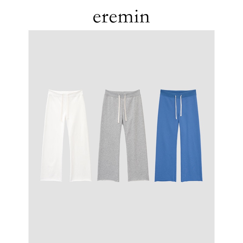 Eremin Lin Moqing/Terry Sweatpants/Autumn Cotton Blend Relaxed Drawstring Cuffed Nine-Point Straight-Leg Casual Pants