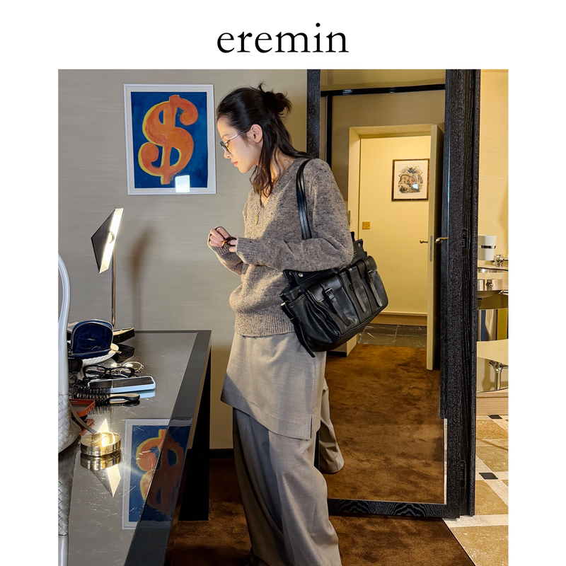 Eremin Lin Moqing/Interwoven Yarn Sweater/26 Autumn All-Wool Retro V-Neck/Round Neck Lazy Style Knitted Long Sleeves Eremin Lin Moqing/Interwoven Yarn Sweater/26 Autumn All-Wool Retro V-Neck/Round Neck Lazy Style Knitted Long Sleeves
