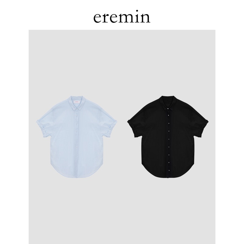 Eremin Lin Moqing/Turn-Up Sleeve Shirt/Cotton Breathable Versatile Turn-Down Collar Loose Casual Short-Sleeve Shirt for Commuting Eremin Lin Moqing/Turn-Up Sleeve Shirt/Cotton Breathable Versatile Turn-Down Collar Loose Casual Short-Sleeve Shirt for Commuting