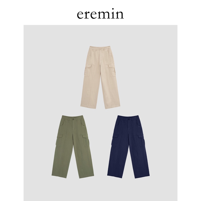 Eremin Lin Moqing/Workwear Denim/Cotton Vintage Washed Large Pocket Loose Slimming Straight Casual Pants Eremin Lin Moqing/Workwear Denim/Cotton Vintage Washed Large Pocket Loose Slimming Straight Casual Pants