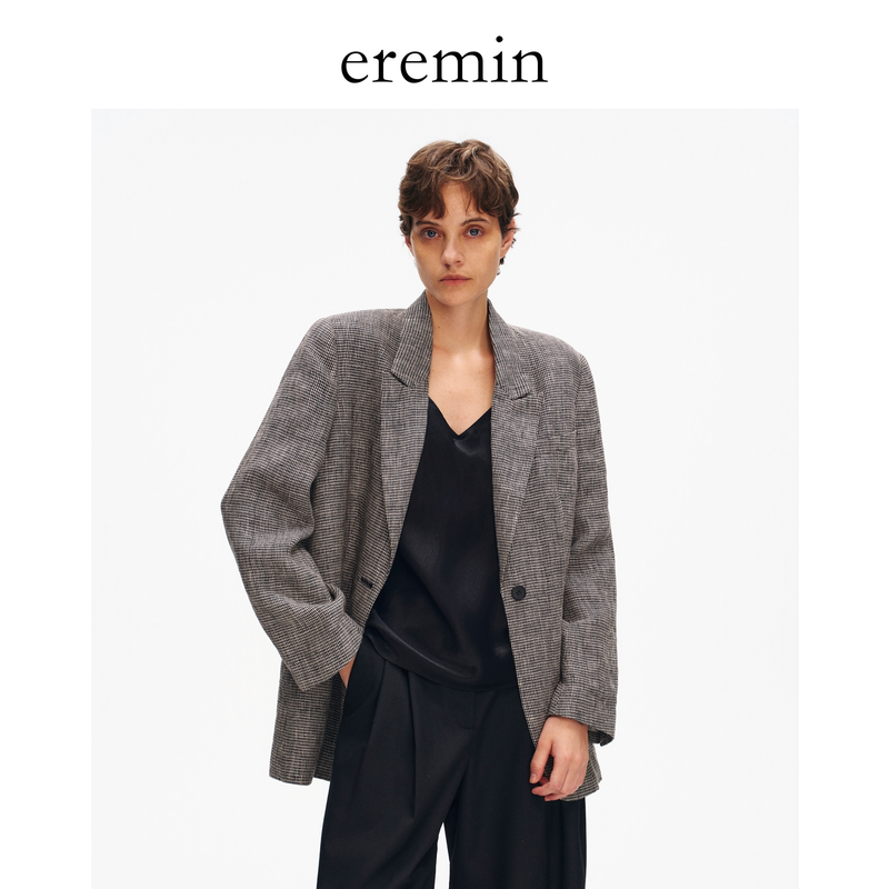 Eremin Lin Moqing/Houndstooth Suit/Color-Woven Linen Old Money Slimming Textured Suit Jacket Eremin Lin Moqing/Houndstooth Suit/Color-Woven Linen Old Money Slimming Textured Suit Jacket