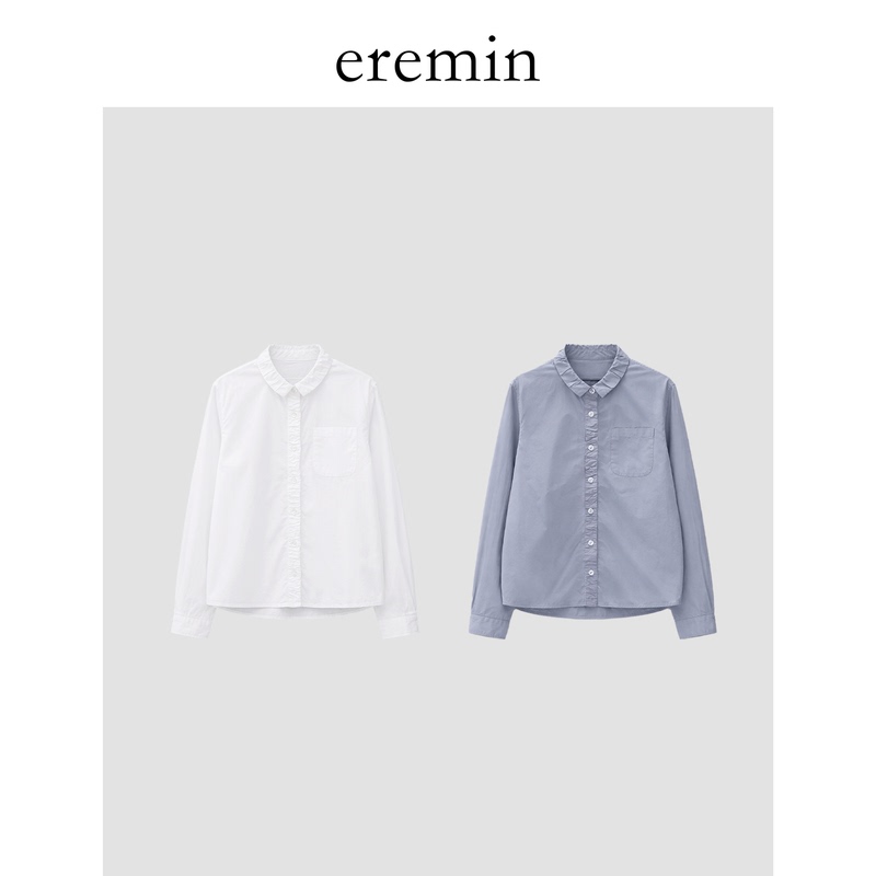 Eremin Lin Moqing/Pleated Shirt/High-Thread-Count Cotton Three-Dimensional Deconstructed French Lapel Long-Sleeve Shirt