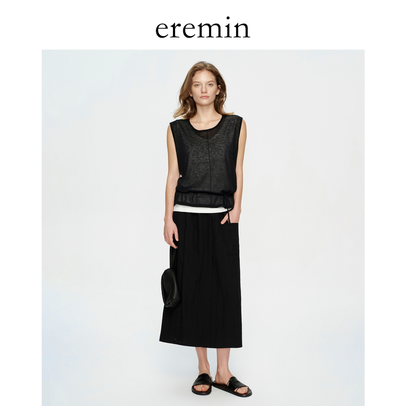 Eremin Lin Moqing/Strap Vest/Sheep Wool Blend Layered Tie Waist Sleeveless Vest Eremin Lin Moqing/Strap Vest/Sheep Wool Blend Layered Tie Waist Sleeveless Vest