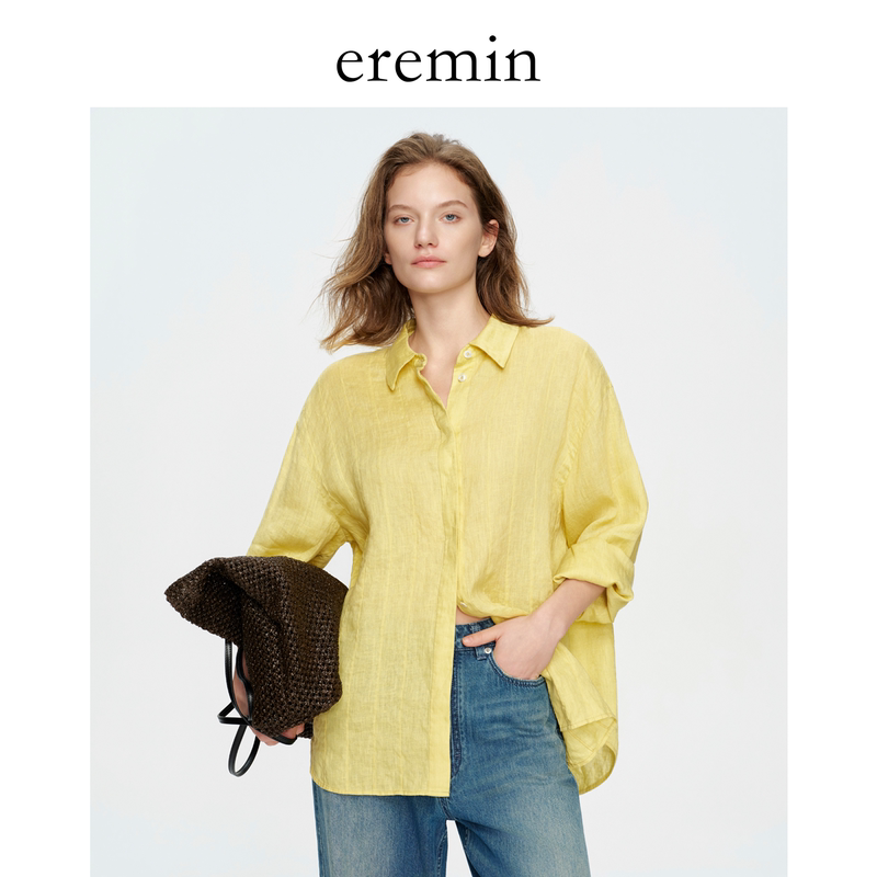 Eremin Lin Moqing/Jute Shirt/Linen Double Long Linen Simple and Relaxed Long-Sleeved Shirt