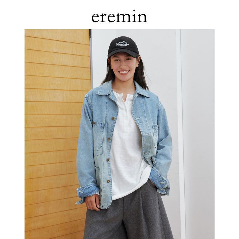 Eremin Lin Moqing/Workwear Denim Clothing/26 Autumn New Indigo Blue Multi-Pocket Oversized Casual Denim Jacket Eremin Lin Moqing/Workwear Denim Clothing/26 Autumn New Indigo Blue Multi-Pocket Oversized Casual Denim Jacket