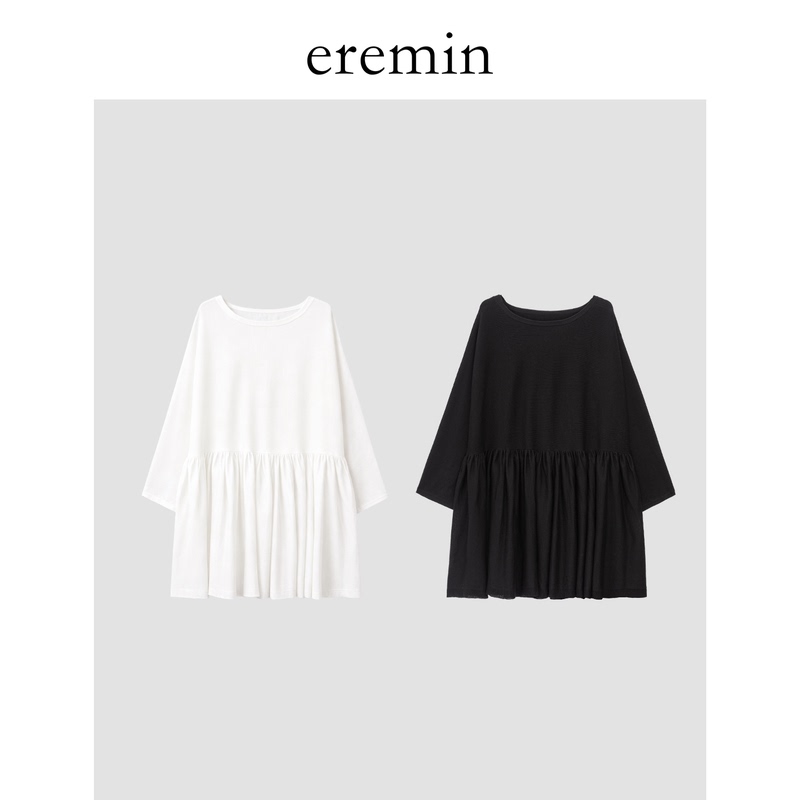 Eremin Lin Moqing/Skirt-Style Knit Top 2.0/Lyocell Mulberry Silk Ruffled Slimming Boat Neck Thin Knit Top