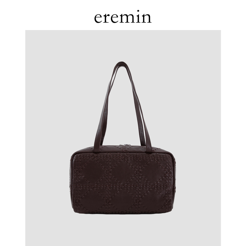 Eremin Lin Moqing/ Vegetable-Tanned Sheepskin Woven Bowling Bag Large Capacity Genuine Leather Handbag Shoulder Bag Eremin Lin Moqing/ Vegetable-Tanned Sheepskin Woven Bowling Bag Large Capacity Genuine Leather Handbag Shoulder Bag