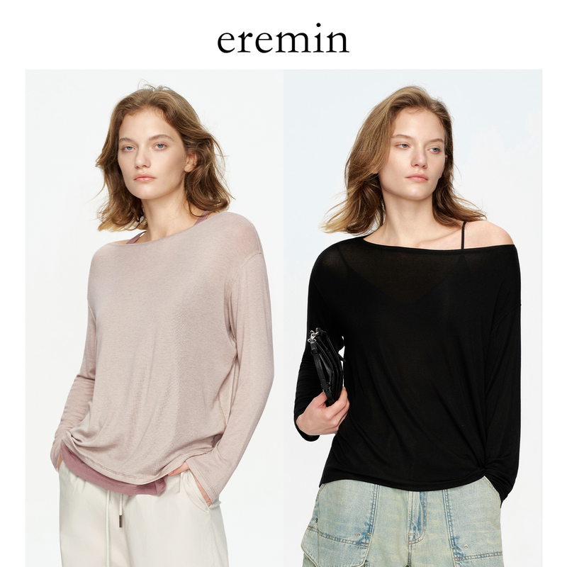Eremin Lin Moqing/Turtle Back T2.0/Silk and Cashmere Three-Dimensional Splicing Slimming Casual T-Shirt