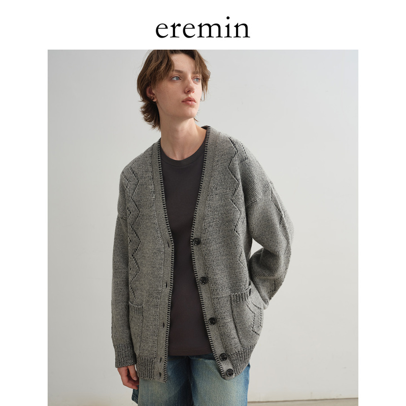 Eremin Lin Moqing/Inlaid Gray Cardigan/26 Autumn New Wool Blend Yarn Lazy Style Sweater Coat Eremin Lin Moqing/Inlaid Gray Cardigan/26 Autumn New Wool Blend Yarn Lazy Style Sweater Coat