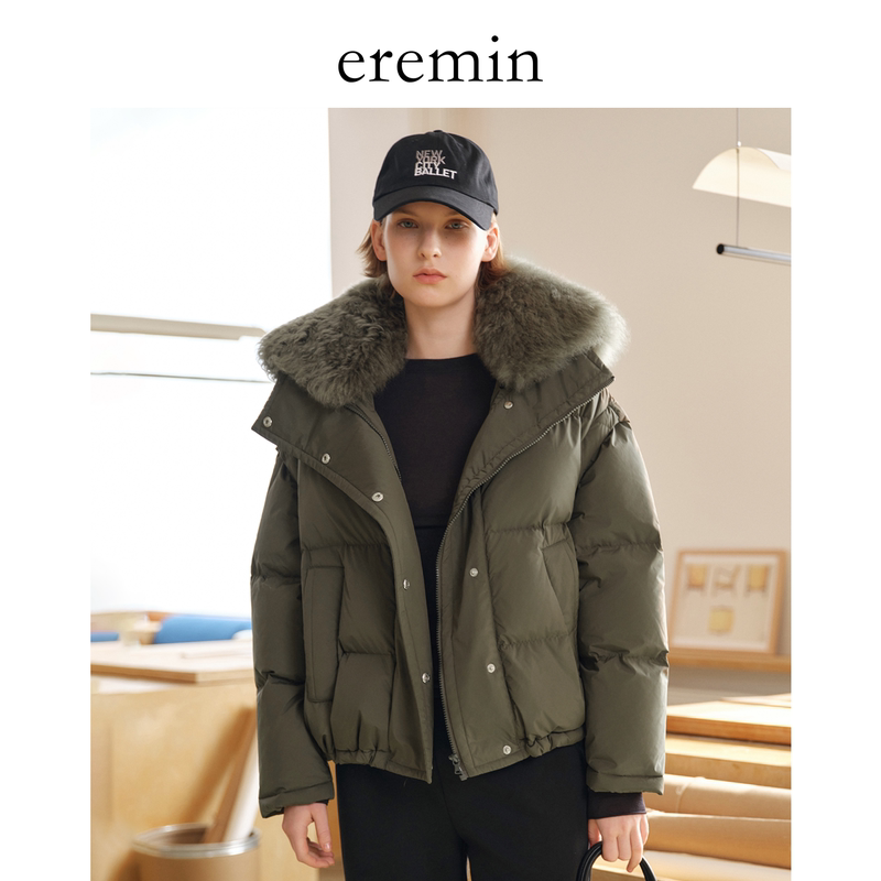 Eremin Lin Moqing/Two-Way Wear Fur Collar down Jacket/Sheep Wool Collar Detachable Sleeve Duck down Jacket Eremin Lin Moqing/Two-Way Wear Fur Collar down Jacket/Sheep Wool Collar Detachable Sleeve Duck down Jacket