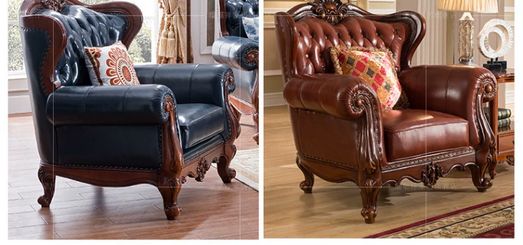 Ruifuxiang Căn hộ nhỏ của Mỹ gỗ rắn chạm khắc váy sofa phong cách châu Âu phòng khách da 123 kết hợp sofa N279 - Ghế sô pha