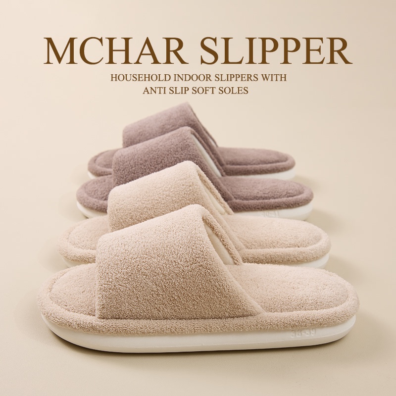 Wooden Floor Silent Cotton Slippers for Women, Autumn and Winter Indoor Open-Toe Breathable Soft-Soled Men's Thick-Soled Non-Slip Slippers