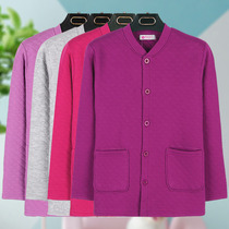 Womens thermal top pure cotton three-layer thermal underwear middle-aged and elderly cardigan quilted thermal clothing pure cotton warm single piece