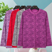 Middle-aged and elderly women plus fat plus size autumn clothes printed cotton cardigan top double-breasted mother buckle underwear