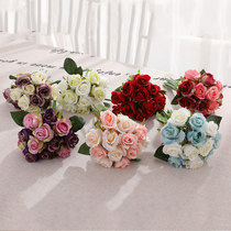 Simulation small rose bouquet home living room bedroom desk decoration ornaments hand holding flower arrangement artificial flower simulation silk flower