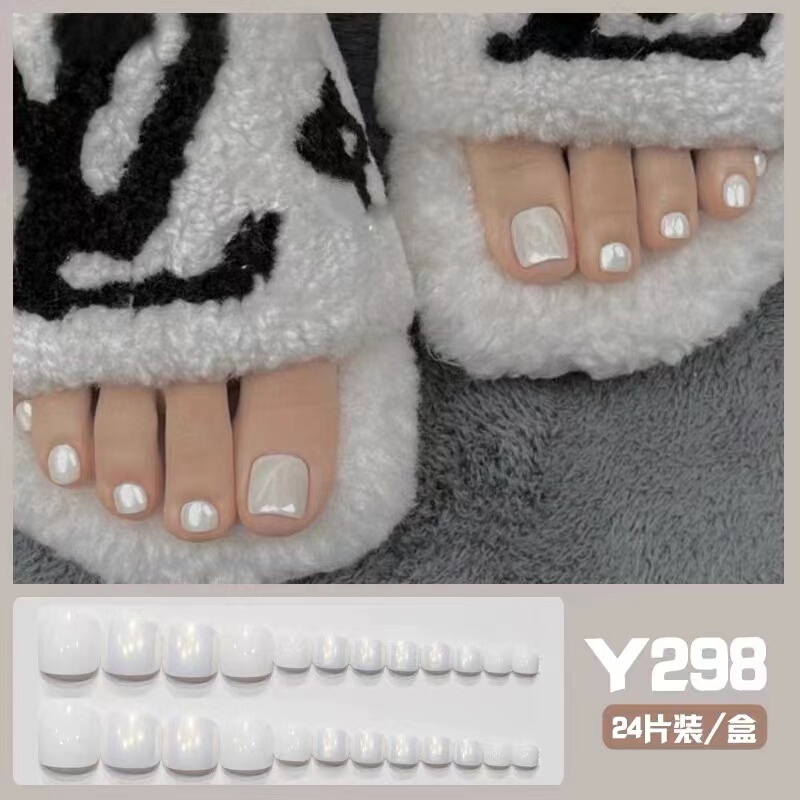 Summer Toenail Wear-On Nails, White Mirror-Like, Removable, Brightening Toenail Nail Art Stickers, Student High-End Nail Art