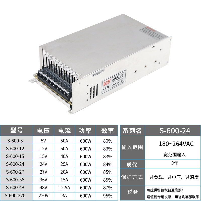 Manufacturer Direct switching power supply 600W12V24V25A36V48V industrial control centralized LED lamp monitoring DC high power