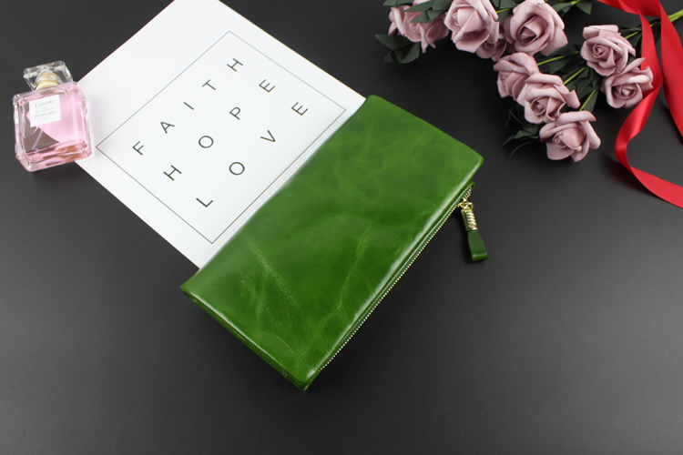 Có thể đặt 6 inch điện thoại di động đôi dây kéo mềm bằng da dầu sáp dung lượng lớn retro dài nữ ví cầm tay - Ví tiền bóp nữ