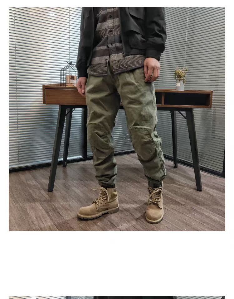 Stone House Solid Color Patch Patch Khâu Quần dụng cụ mới Bunching Street Men Quần cổ - Quần Harem quần lửng nam