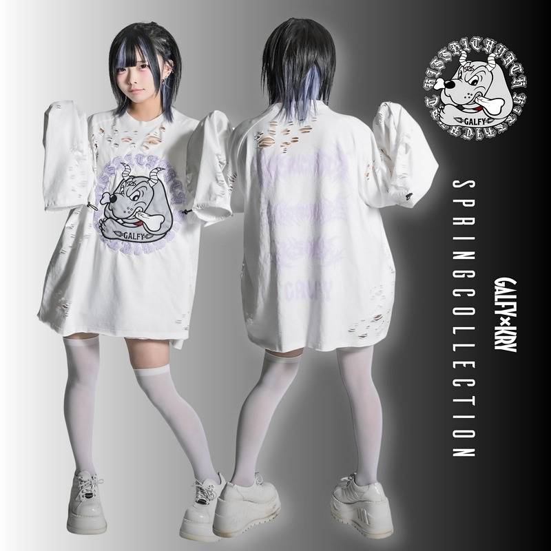 Japanese Harajuku Galfy Collaboration Kry Distressed Washed Devil Dog New Cute Long Sleeve Loose T-Shirt Unisex Men Japanese Harajuku Galfy Collaboration Kry Distressed Washed Devil Dog New Cute Long Sleeve Loose T-Shirt Unisex Men