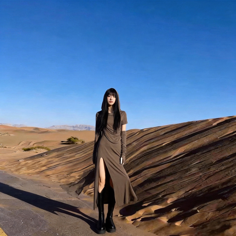 Dress with a Wasteland Style Hood for Travel in the Northwest, Xinjiang, Tibet, the Desert, and Dunhuang, with a Retro Design Dress with a Wasteland Style Hood for Travel in the Northwest, Xinjiang, Tibet, the Desert, and Dunhuang, with a Retro Design