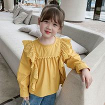 Children and girls spring dress Joker top long sleeve new baby doll shirt foreign-style shirt childrens shirt spring and autumn