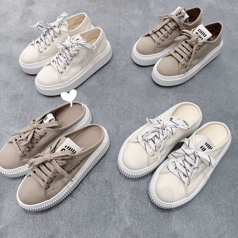 Sheepskin Version ~ Thick-Soled Height-Increasing Biscuit Sneakers Women's Canvas Shoes 2026 New Casual White Shoes Mule Half-Slippers