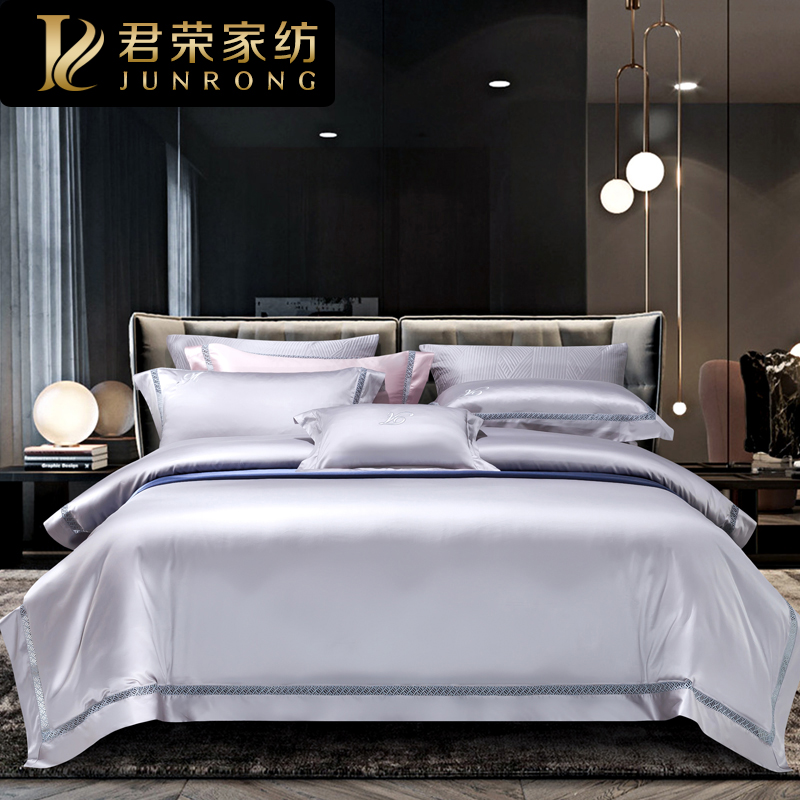 European-style light luxury simple four-piece set high-end solid color seven-star hotel cotton sheets quilt cover bedding