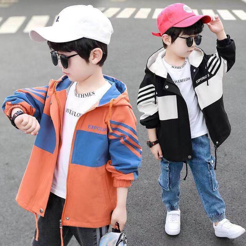 Children's clothing boys' jackets spring and autumn children's middle and big children's hooded stitching tops autumn clothing 2021 new western style trend