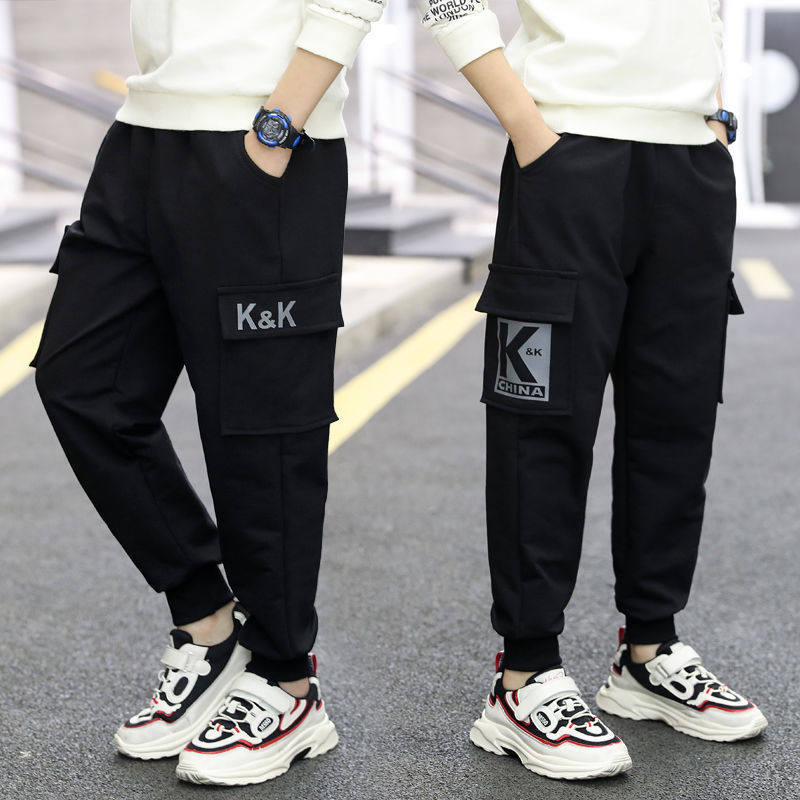 Boy pants Children's work pants 2020 new spring and autumn casual long pants Boys sport plus suede thickened