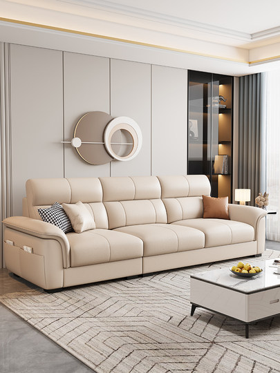 Einfache moderne Technologie Stoffsofa Wohnzimmer 2025 neue kleine Wohnung dreisitzige gerade Reihe Leder leichte Luxusmöbel