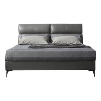 Yalan (M2)md Lafite first floor leather bed solid wood bed frame double master bedroom wedding bed with adjustable backrest