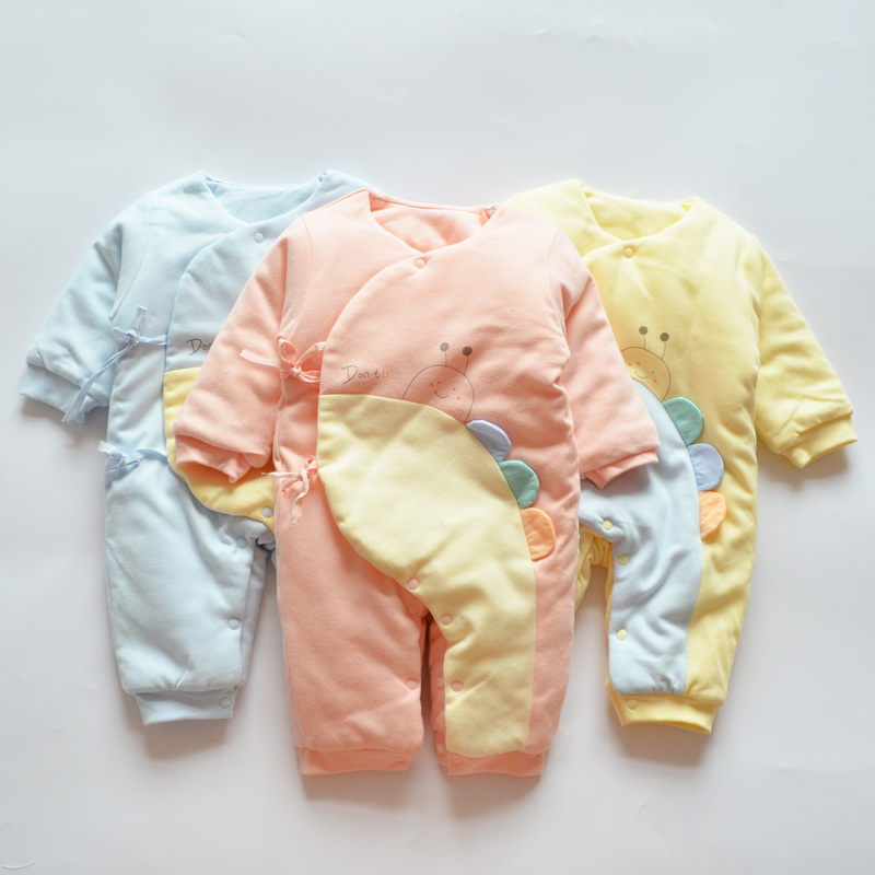 Newborn Home Clothes Autumn Winter Baby Long Sleeve Cable-length Butterfly Coat Khaclothes Pure Cotton Clip Cotton Baby One-piece Suit