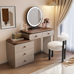 2026 New Cream-Style Dressing Table Bedroom Modern Minimalist Bedside Solid Wood Chest of Drawers Storage Cabinet Integrated Makeup Table