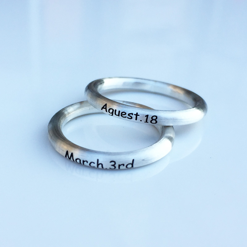 925 pure silver custom arched engraving character ring birthday gift men and women lovers' rings for the ring Jean-Japan-ROK version-Taobao