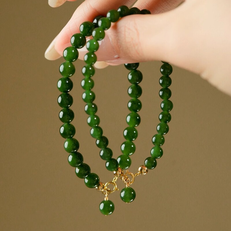 Imitation Hetian Jade Spinach Green Bracelet for Women, Small Rice Bead Jade Green Jade Bracelet, 2026 New Chinese Style