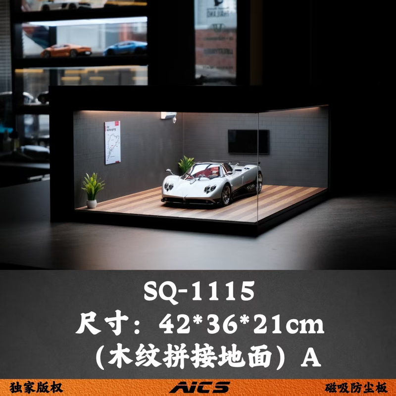 Aics Car Club 1:18 Scale Car Model Scene Display Box Garage Dustproof with Lighting Aics Car Club 1:18 Scale Car Model Scene Display Box Garage Dustproof with Lighting
