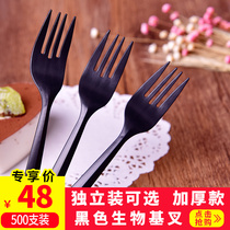Disposable fork Black fruit fork Cake fork Plastic fork Independent packaging fork Western fork thickened 500 pcs
