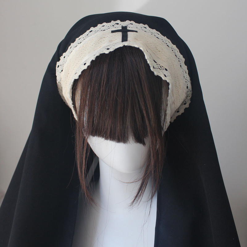 Cross Nun Headscarf Halloween Lolita Dark Girl Cla Style Elegant Hair Accessory Lolita Headwear Cross Nun Headscarf Halloween Lolita Dark Girl Cla Style Elegant Hair Accessory Lolita Headwear