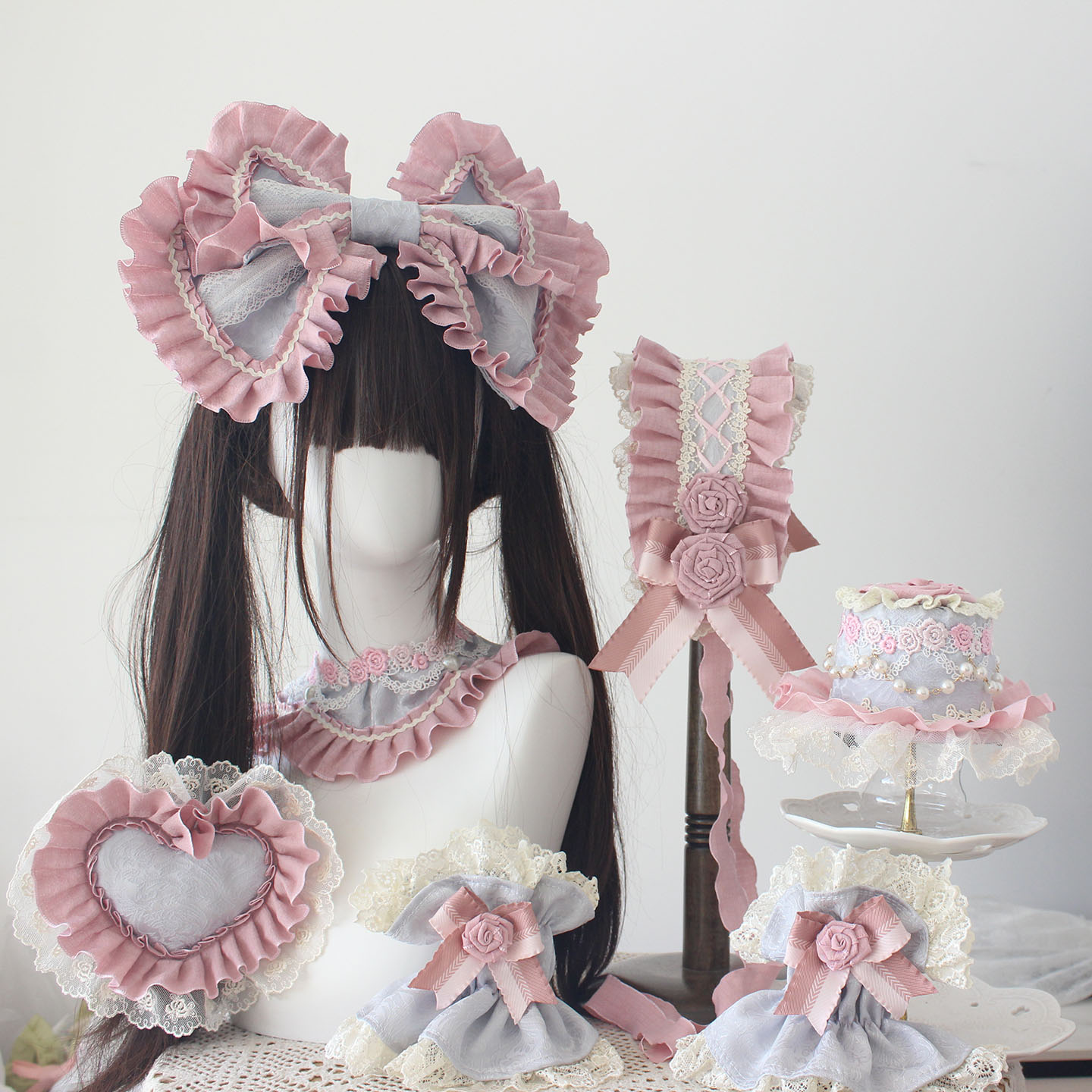 Antique cake, galaxy-colored wedding dress, gorgeous bow headband, Lolita headband, small accessories, Lolita headdress, hair ornaments