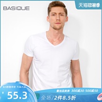 Yuanben Xinjiang cotton summer short-sleeved T-shirt mens slim small collar pure white tide brand half-sleeve base shirt micro-elastic body