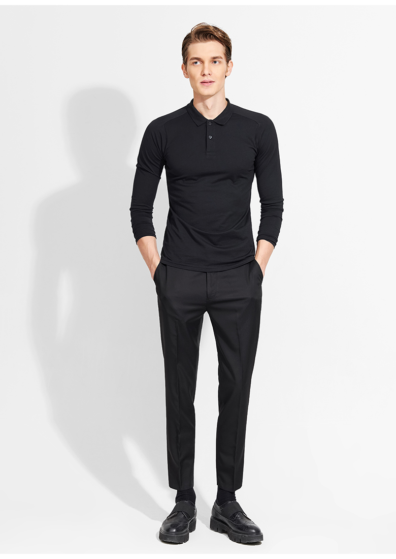 BASIQUE Yuanben 2018 mùa thu nam mỏng kinh doanh tay áo raglan giản dị t shirt polo