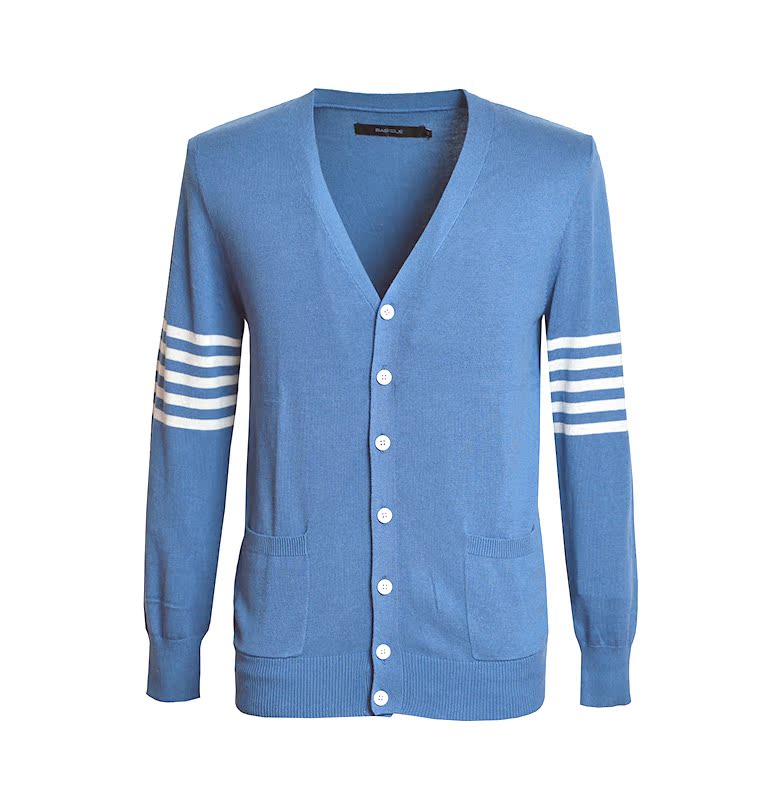 BASIQUE Yuanben British College xu hướng của nam giới Knit Cardigan đặc biệt sọc thiết kế áo len áo len