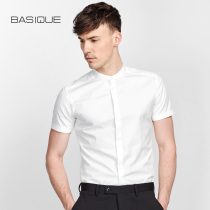 Yuan Ben stand collar shirt mens short sleeve round neck business leisure cotton thin slim slim Chinese style mens shirt tide