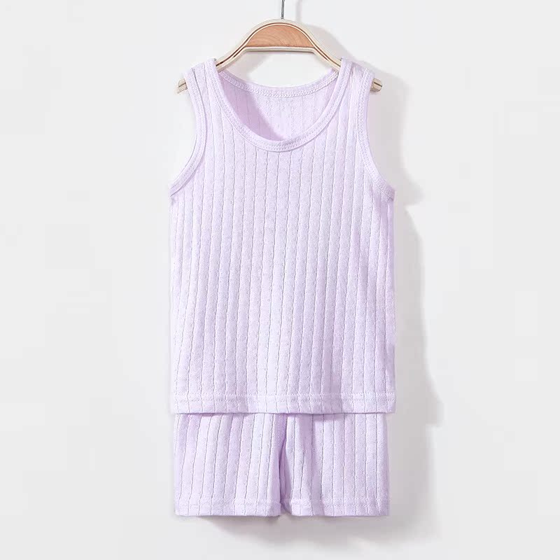 Bé vest bộ mùa hè mỏng bông quần áo cậu bé mùa hè mở bé gái sling pajama nhỏ vest.